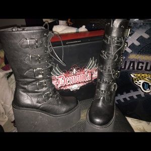 Demonia calf buckle boots